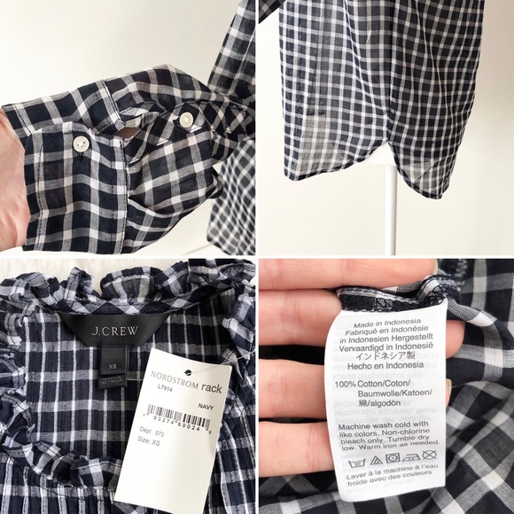 J.Crew | Gingham Pleated Bib Ruffle Trim Shirt NWT - Picture 7 of 7